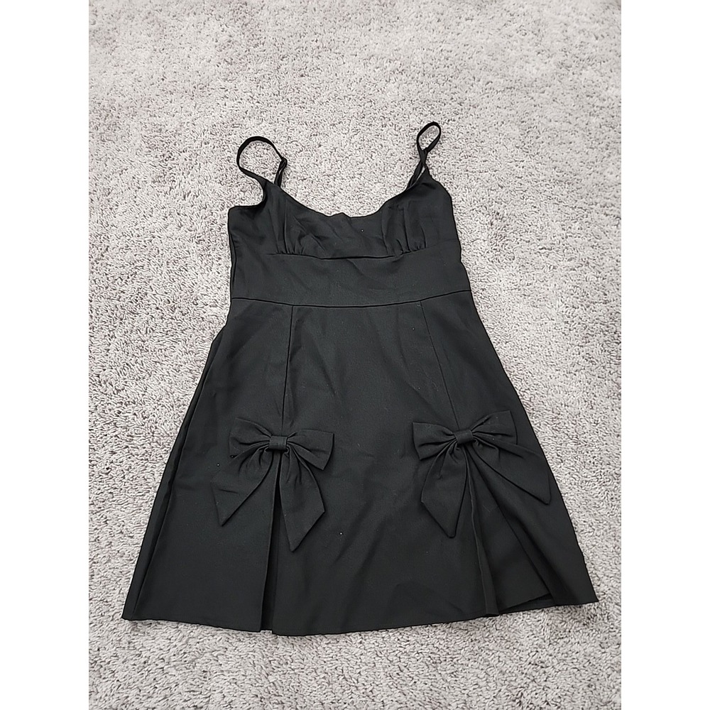 PrettyLittleThing Dress Womens 6 Black Bow Accents Cute Goth Coquette Mini